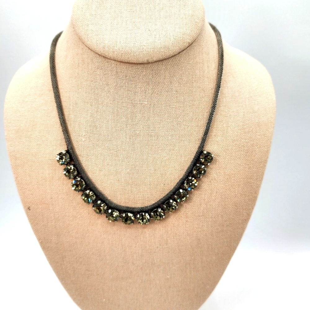 J. Crew Rhinestone Mesh Necklace Smoky Quartz Color